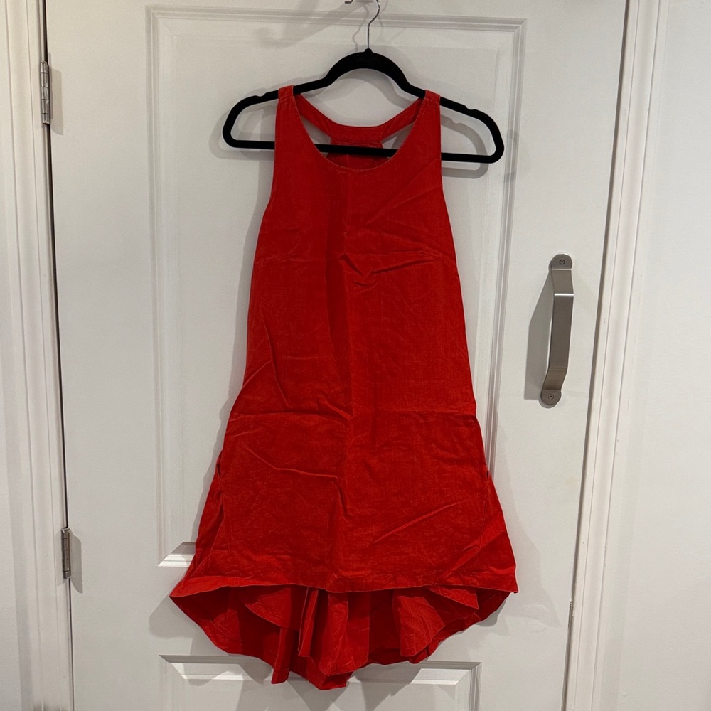 Banana republic Red Sleeveless linen High-Low Dress